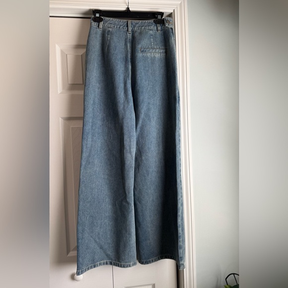 Commense Asymmetrical Ruched Denim Wide-Leg Pants sz S - Picture 5 of 13